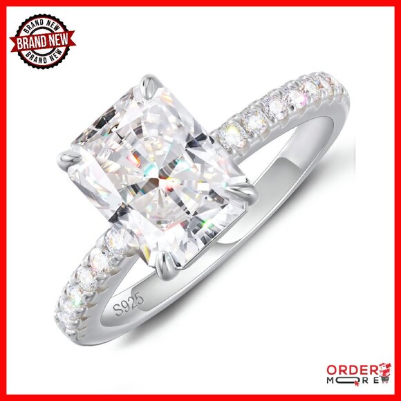 Radiant Cut Moissanite Ring Size 7 14K White Gold Plated Wedding Band